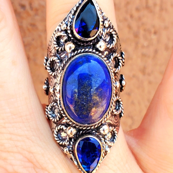 New Lapis Lazuli & Blue Topaz 925 Silver Statement Ring. - Picture 4 of 11